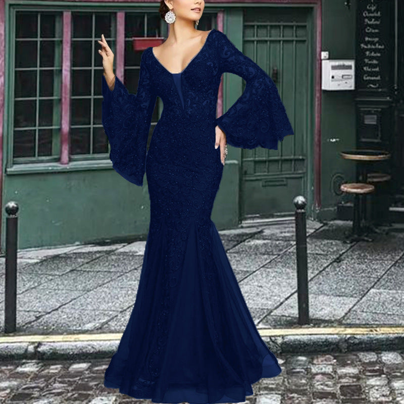 Out-Shine | Lace Embroidered Black Mermaid Evening Dress