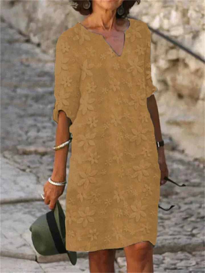 Out-Shine | Cotton and linen summer dress with floral pattern