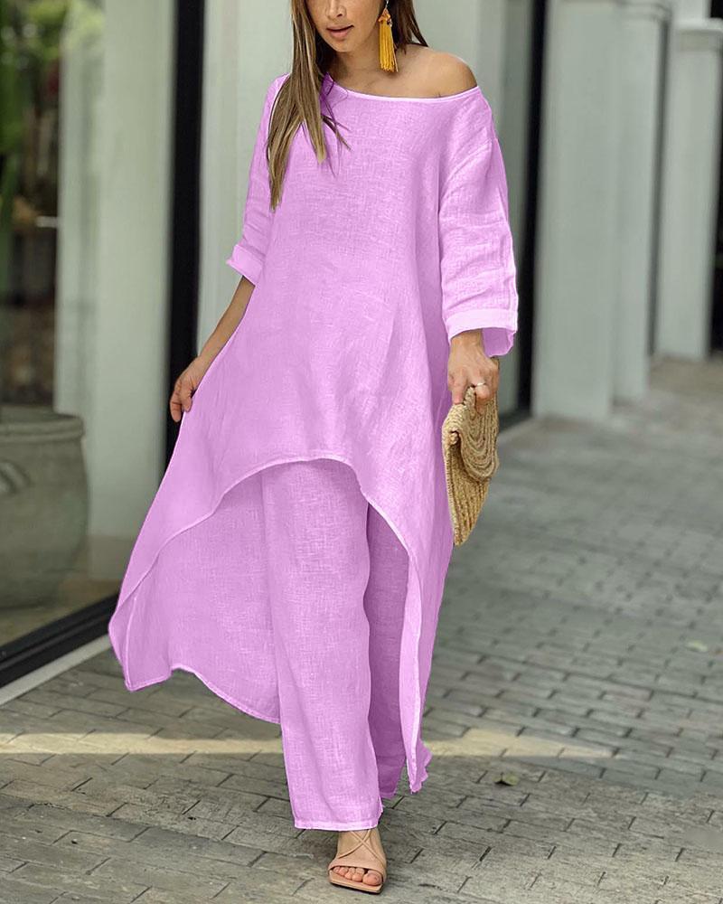 Out-Shine | Irregular cotton linen wide leg two-piece set