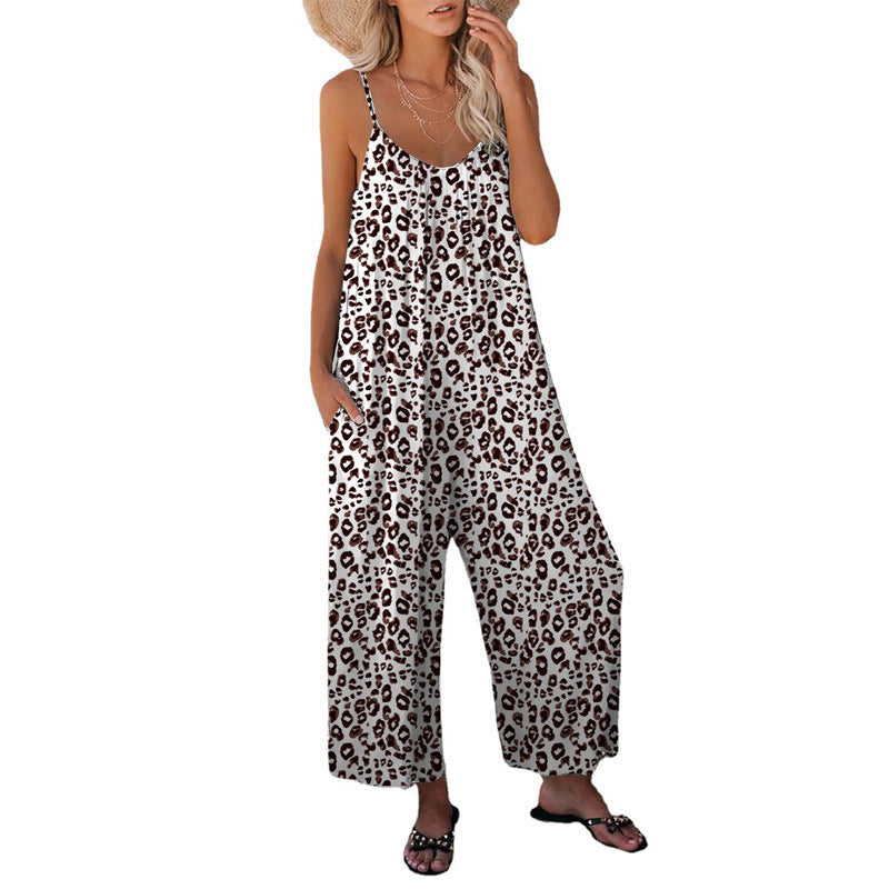 Out-Shine | Leopard-Print-Tasche Loose Strap One-Piece Jumpsuit