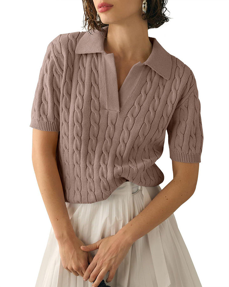 Out-Shine | Polo collar Twist knit sweater