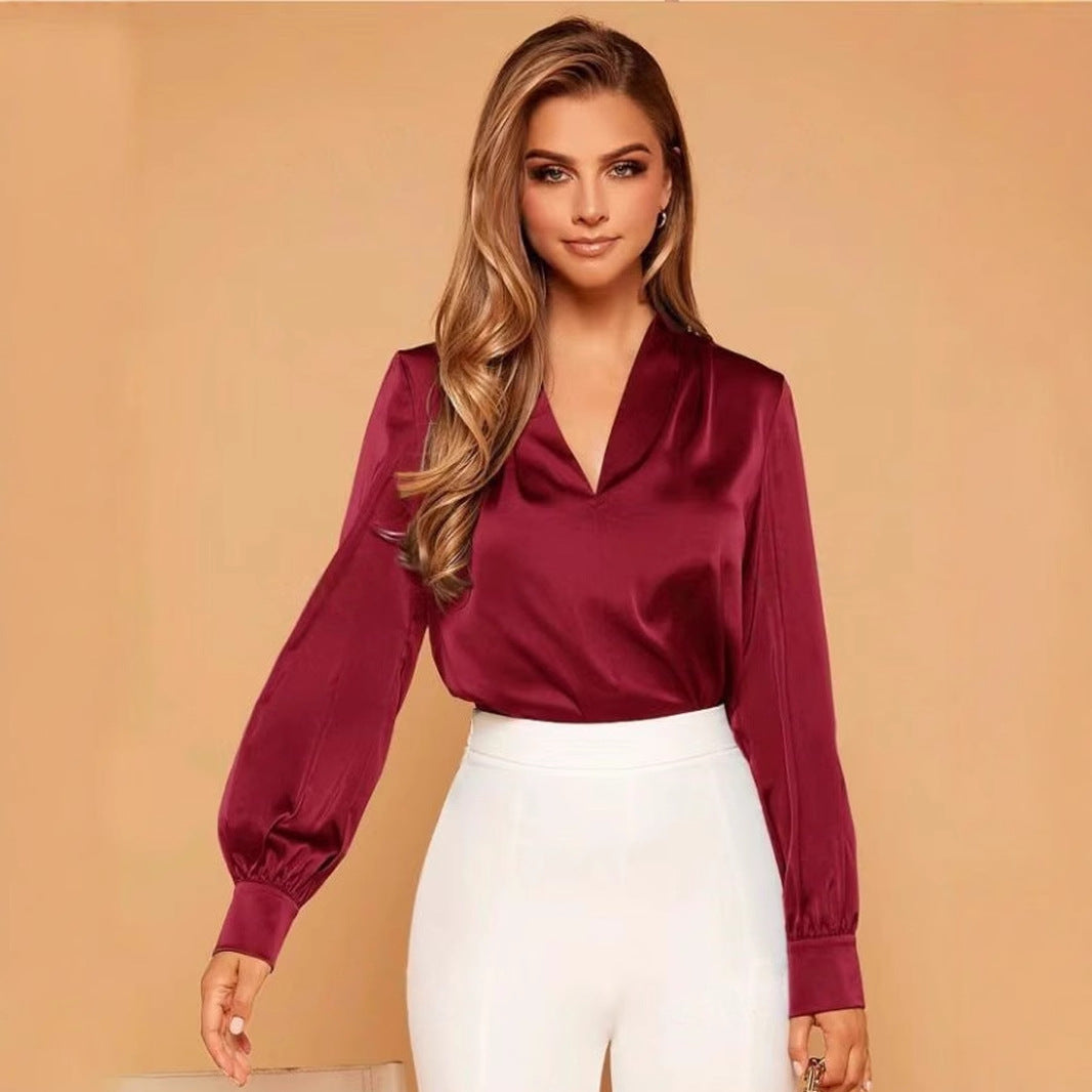 Out-Shine | V Neckline Long Sleeve Satin