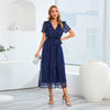 Out-Shine | Short Sleeve Cross V Neck Belt Midi Dress