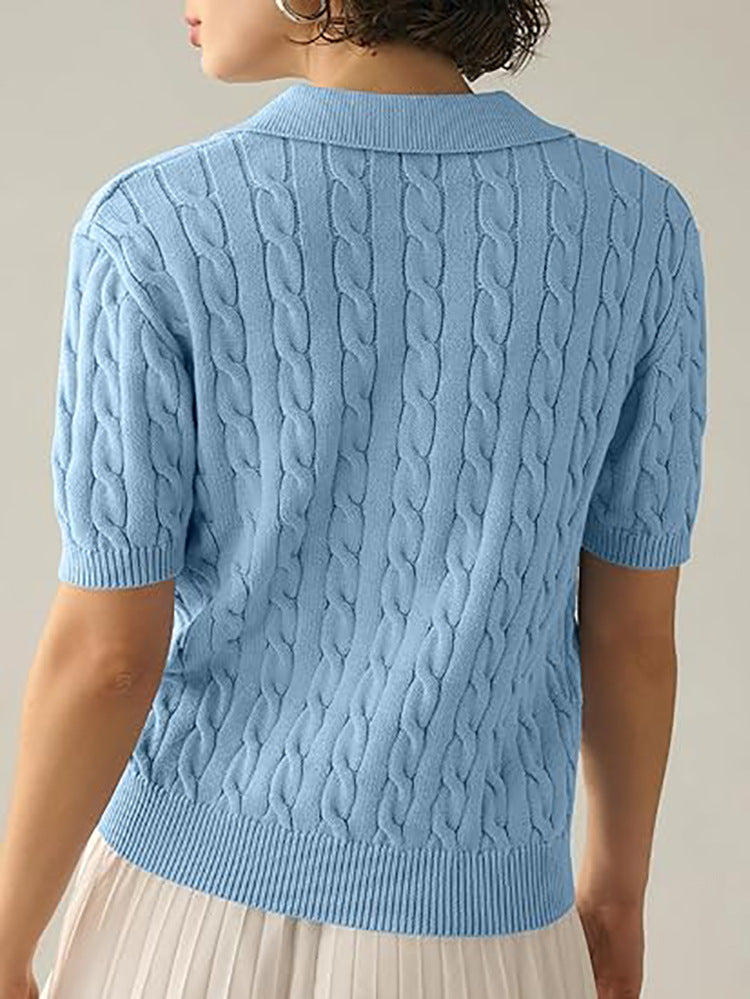 Out-Shine | Polo collar Twist knit sweater
