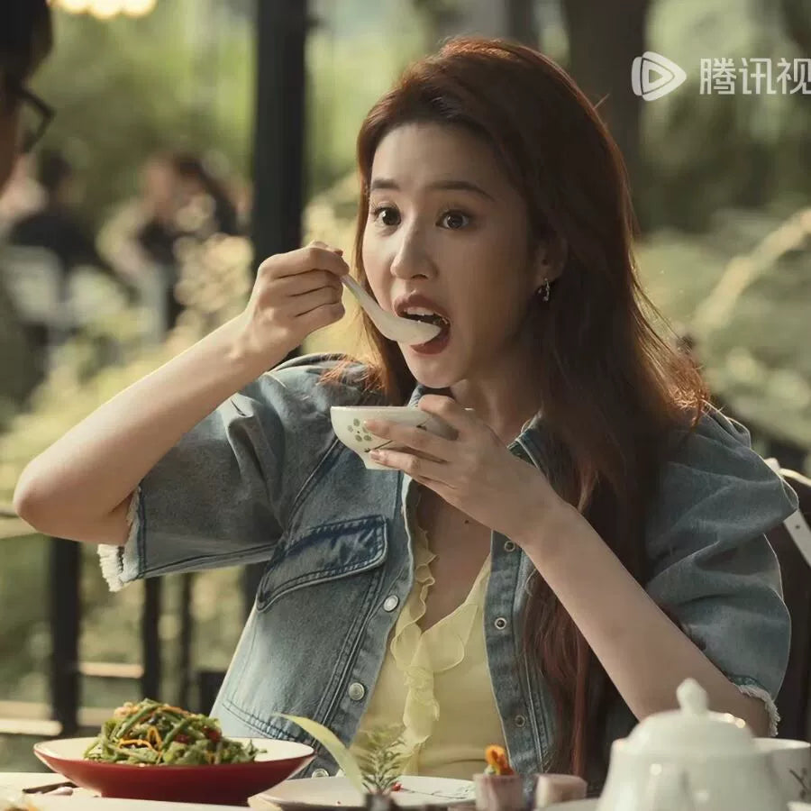 Out-Shine | Blue Denim French-Style Crop Top With Puff Sleeves