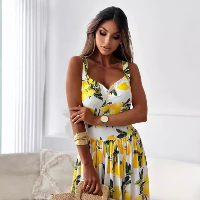 Deslumbra | Vestido largo estampado sin cintura con cintura elástica 