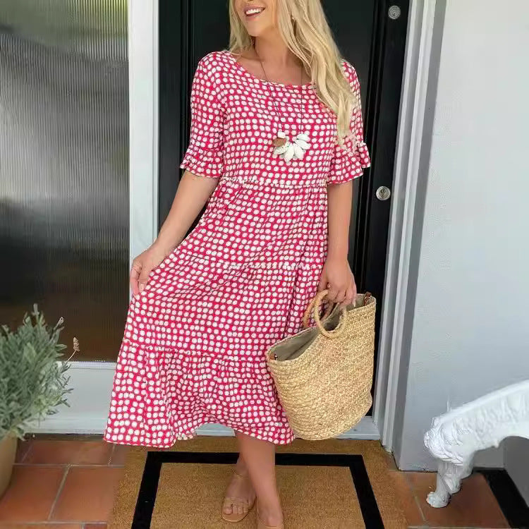 Out-Shine | Summer Roundneck Printed Short Sleeve Dress