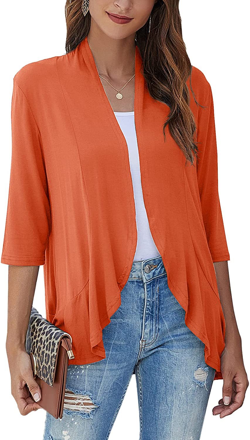Out-Shine | Single color cardigan with seven quarter sleeves and ruffle border