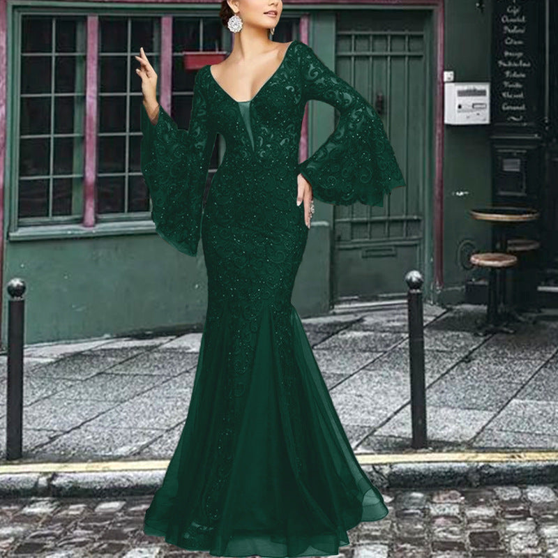 Out-Shine | Lace Embroidered Black Mermaid Evening Dress