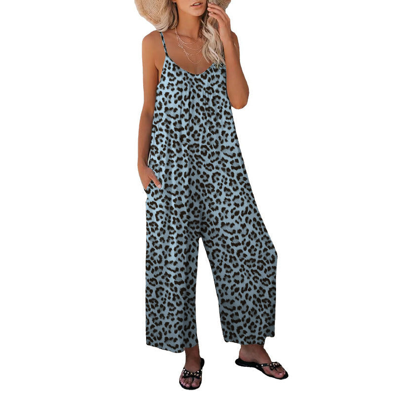 Out-Shine | Leopard-Print-Tasche Loose Strap One-Piece Jumpsuit