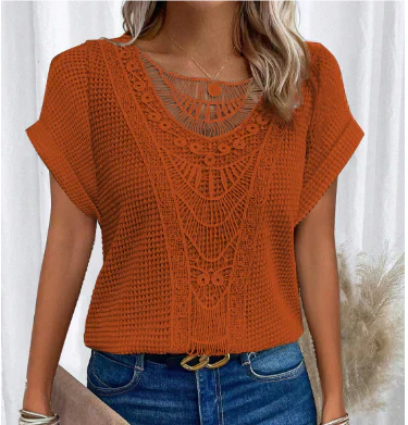 Out-Shine | Women's Stylish Embossed Blouse Folded Sleeves