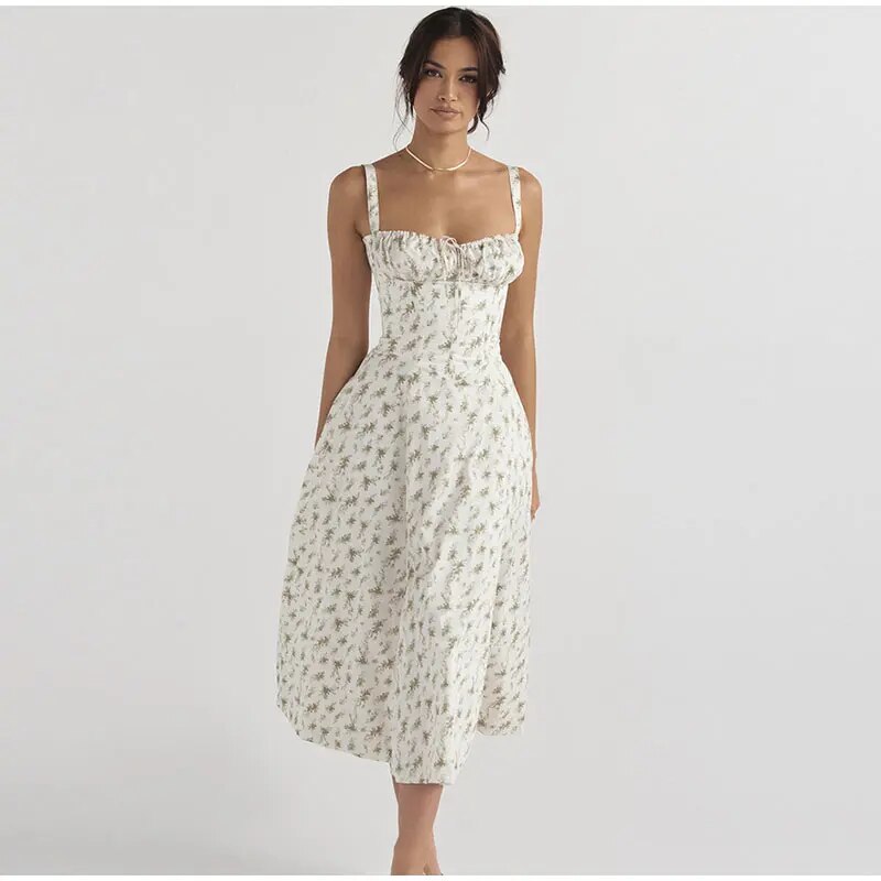 Deslumbra | Vestido midi con cordones y estilo corsé