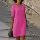 Out-Shine | Black linen summer dress with V neckline