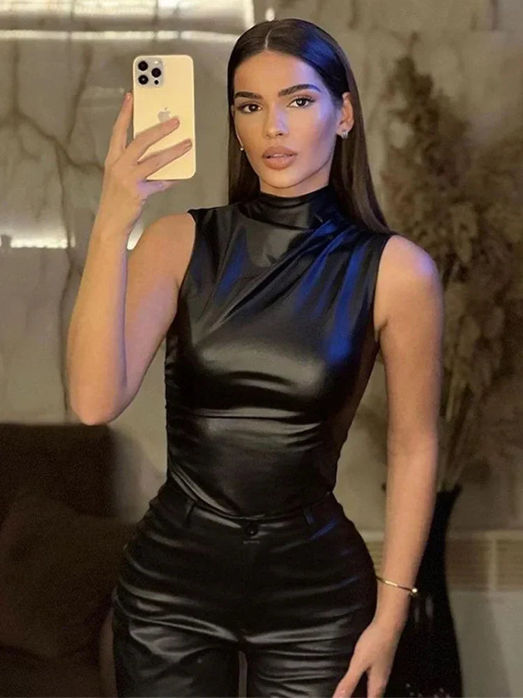 Out-Shine | Faux Leather Top