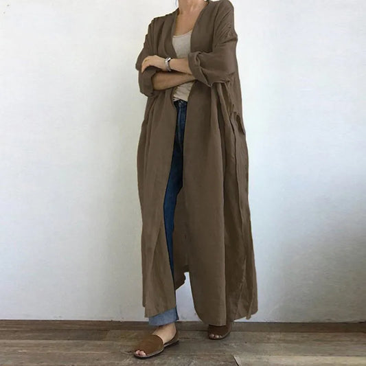 Out-Shine | Long Sleeve Open Front Cotton Linen Cardigan
