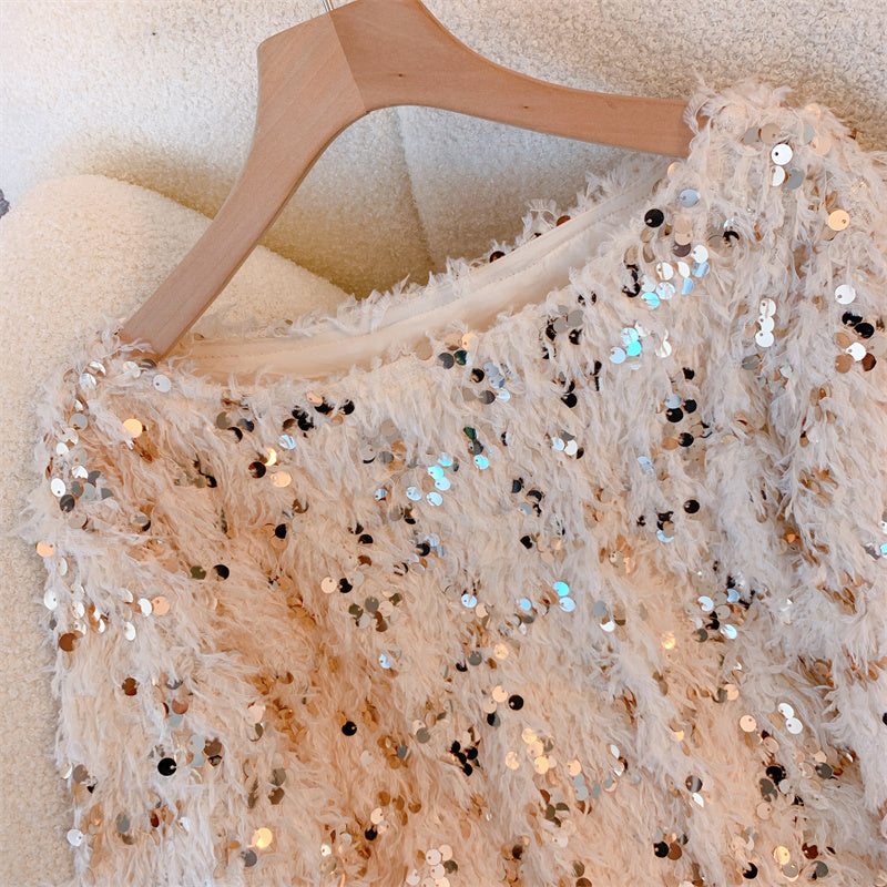 Out-Shine | Chic Sequins Feathery Sweater
