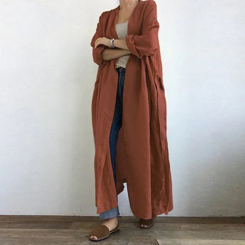 Out-Shine | Long Sleeve Open Front Cotton Linen Cardigan