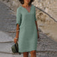 Out-Shine | Black linen summer dress with V neckline