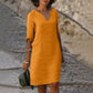 Out-Shine | Black linen summer dress with V neckline