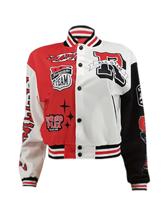 Out-Shine | Letter Print Varsity Jacket for Women