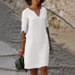 Out-Shine | Black linen summer dress with V neckline