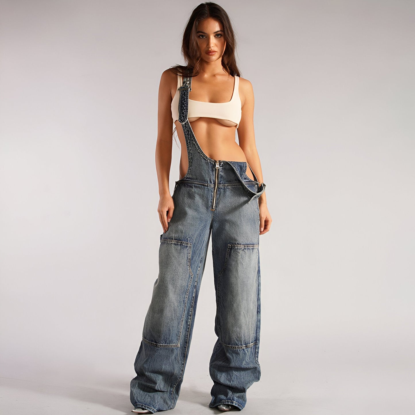 Out-Shine | Sexy Plunge Denim Overalls