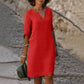 Out-Shine | Black linen summer dress with V neckline