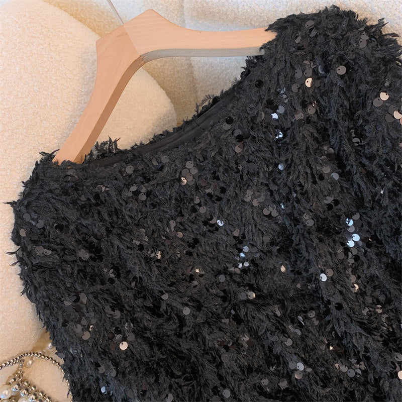 Out-Shine | Chic Sequins Feathery Sweater