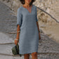 Out-Shine | Black linen summer dress with V neckline