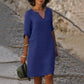Out-Shine | Black linen summer dress with V neckline