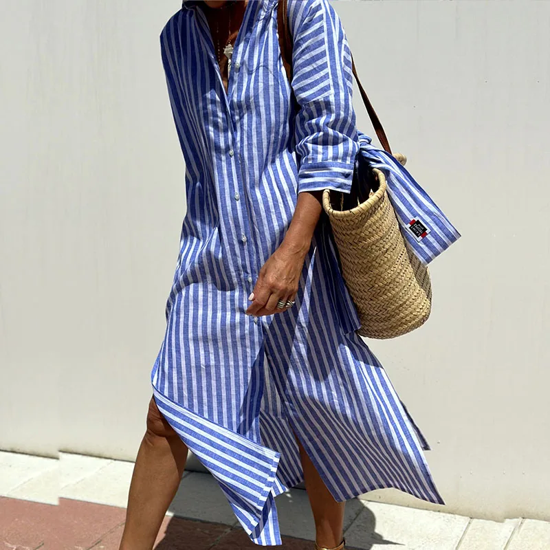 Out-Shine | Striped Shirt Dress From Linen