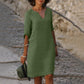 Out-Shine | Black linen summer dress with V neckline