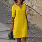 Out-Shine | Black linen summer dress with V neckline