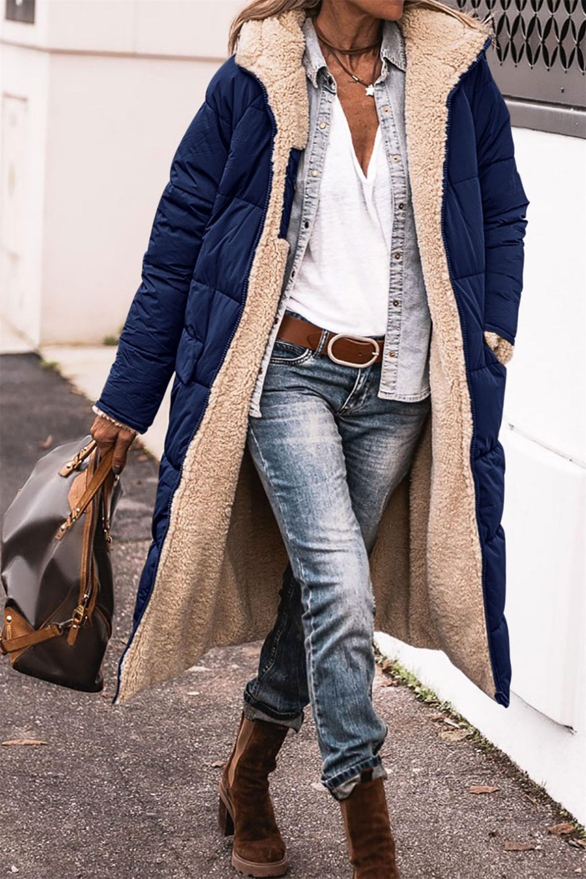 Out-Shine | Comfortable Warm Fleece Long Puffer Jacket with Hood