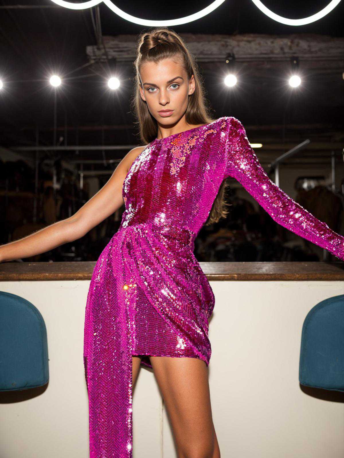 Out-Shine | Sequined One-Shoulder Pleated Dress