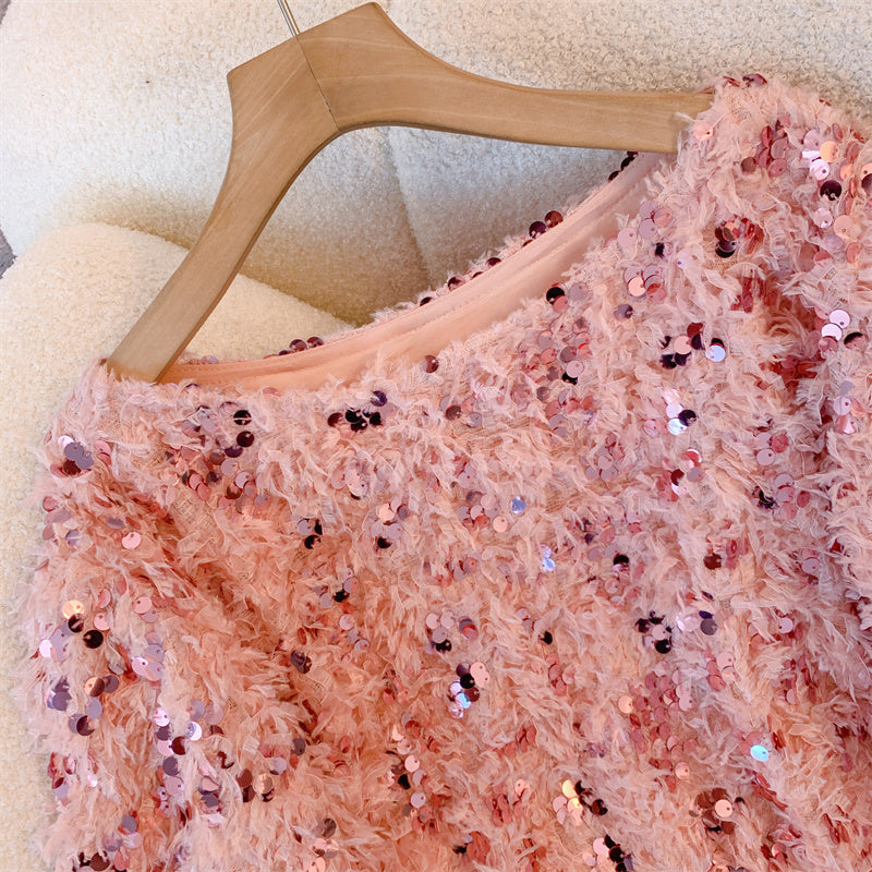 Out-Shine | Chic Sequins Feathery Sweater