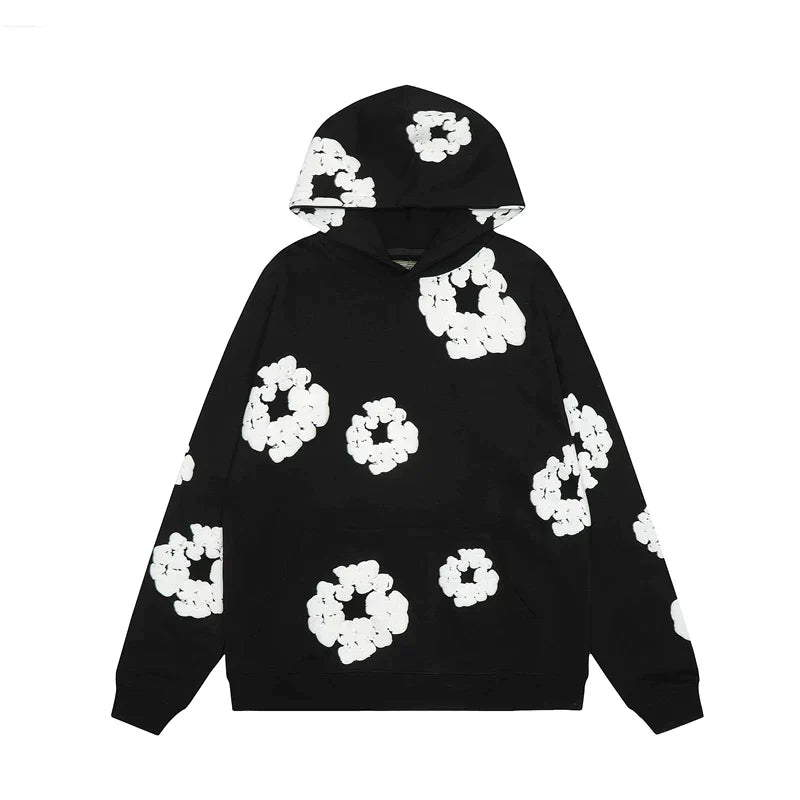 Out-Shine | Hooded Sweatshirt In Denim With Floral Print And Hood