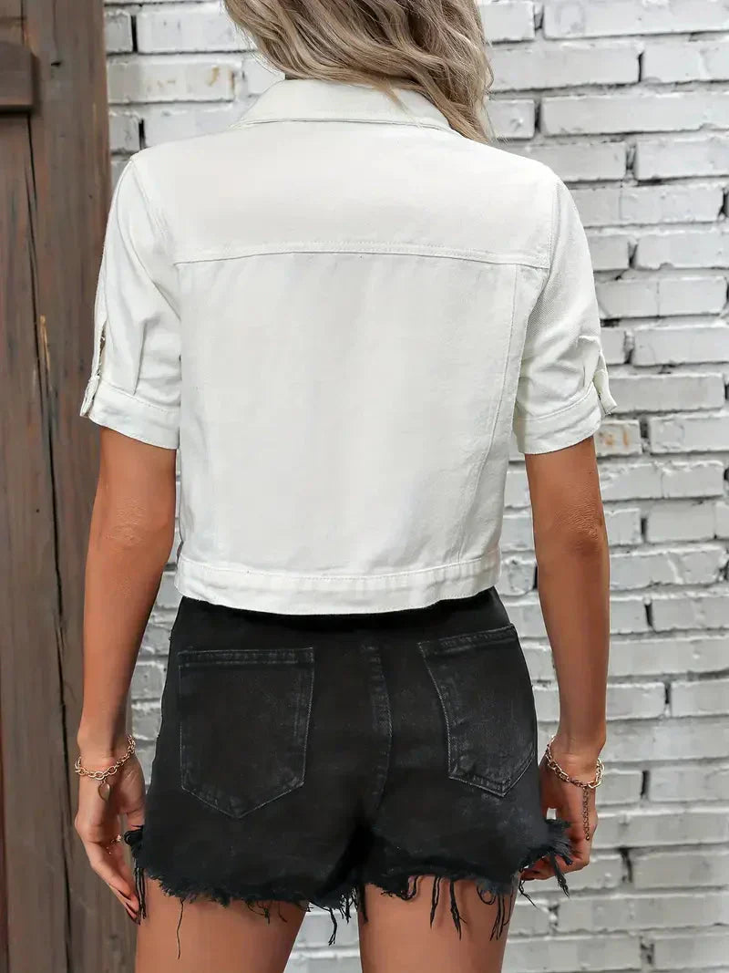 Out-Shine | Short - Sleeved Cotton Denim Jacket: Casual, Modern