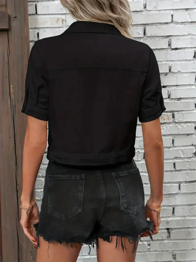 Out-Shine | Short - Sleeved Cotton Denim Jacket: Casual, Modern