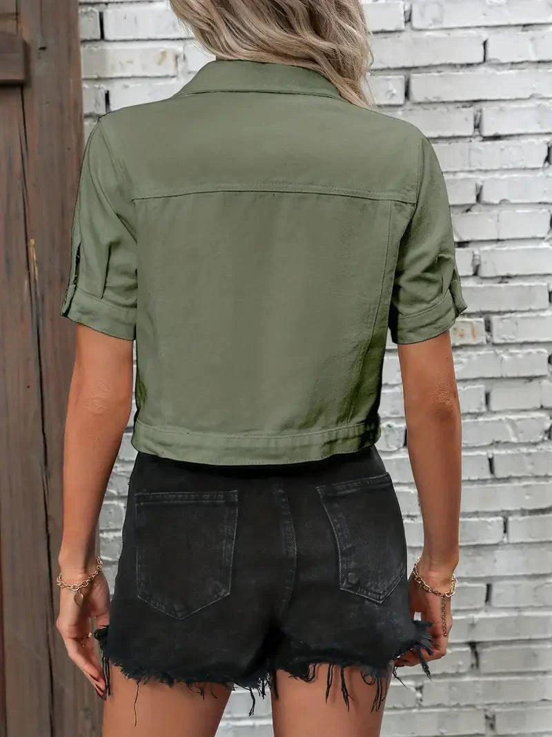 Out-Shine | Short - Sleeved Cotton Denim Jacket: Casual, Modern