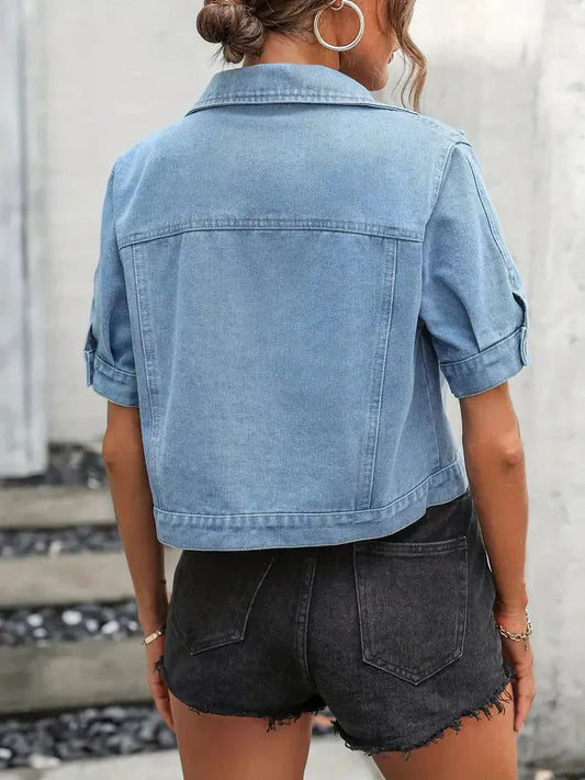Out-Shine | Short - Sleeved Cotton Denim Jacket: Casual, Modern