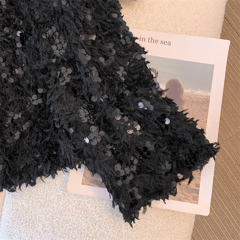 Out-Shine | Chic Sequins Feathery Sweater