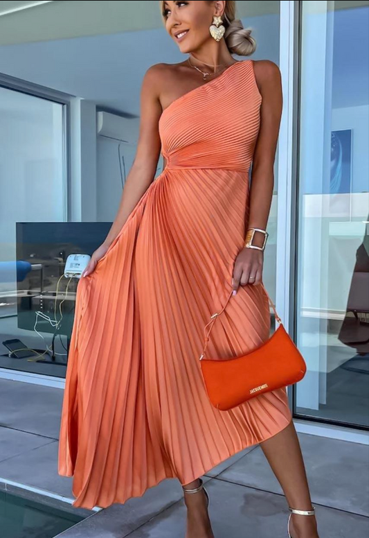 Out-Shine | Women's Elegant One Shoulder Dress Pleated