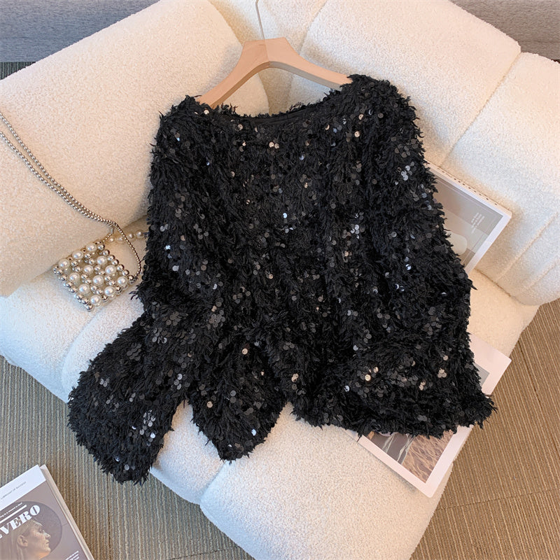 Out-Shine | Chic Sequins Feathery Sweater