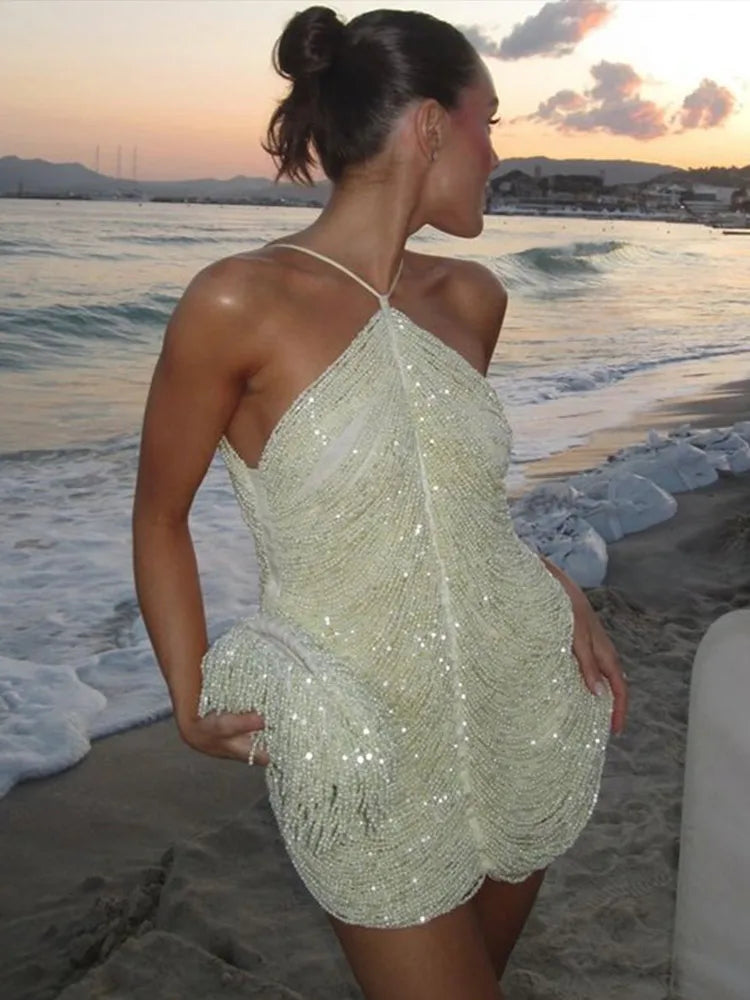 Deslumbra | Minivestido con drapeado de perlas