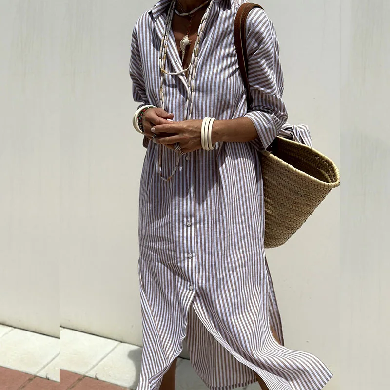 Out-Shine | Striped Shirt Dress From Linen