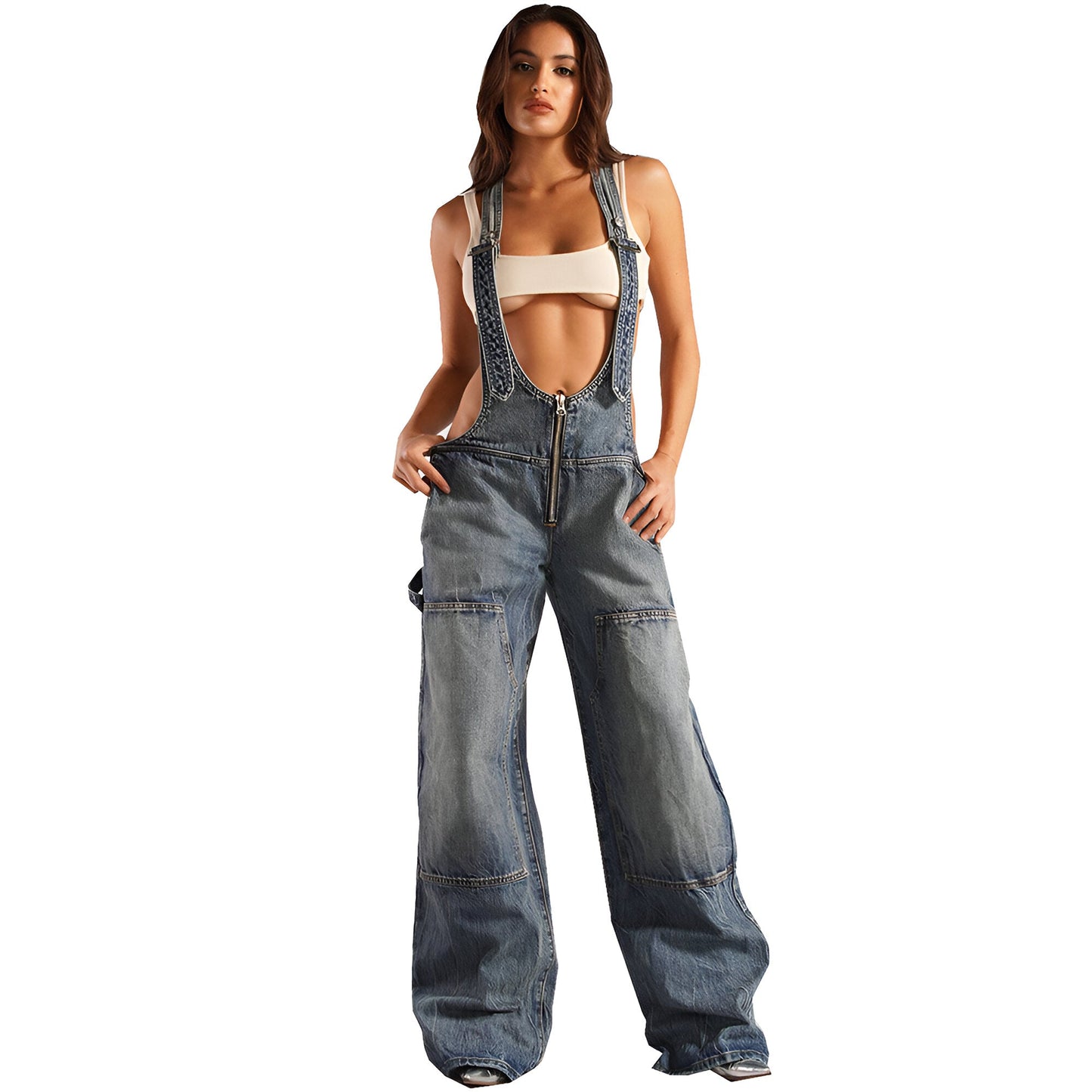Out-Shine | Sexy Plunge Denim Overalls