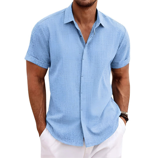Out-Shine | Blue linen shirt - short sleeve, summer, light, breathable