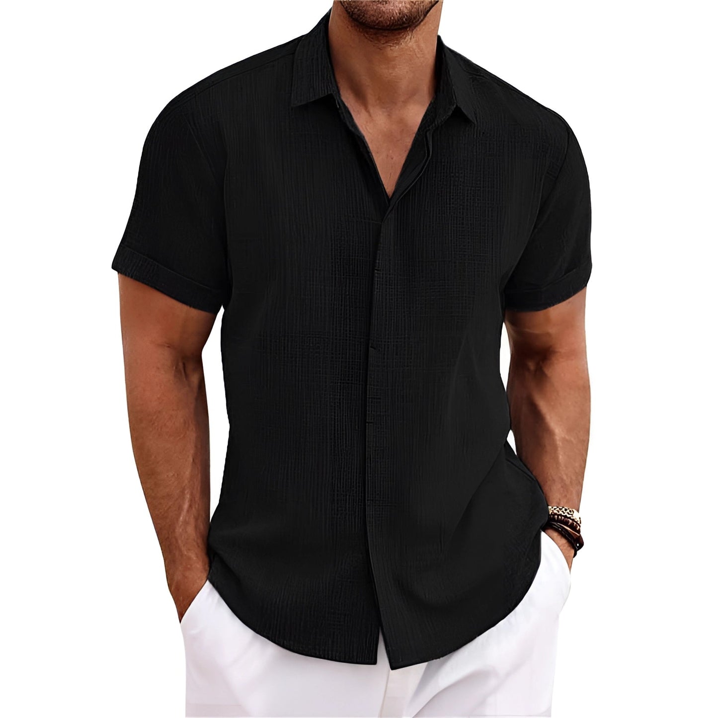 Out-Shine | Blue linen shirt - short sleeve, summer, light, breathable