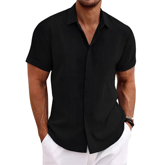 Out-Shine | Blue linen shirt - short sleeve, summer, light, breathable